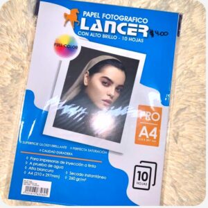 Papel Fotográfico Marca Lancer 260gr, paquete de 10 hojas para impresiones de alta calidad, a $3.