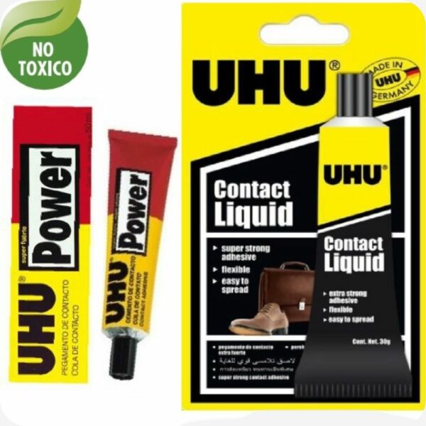 Pegamento Super Resistente UHU Power, ideal para uniones fuertes en una amplia gama de materiales, disponible a $3.50.